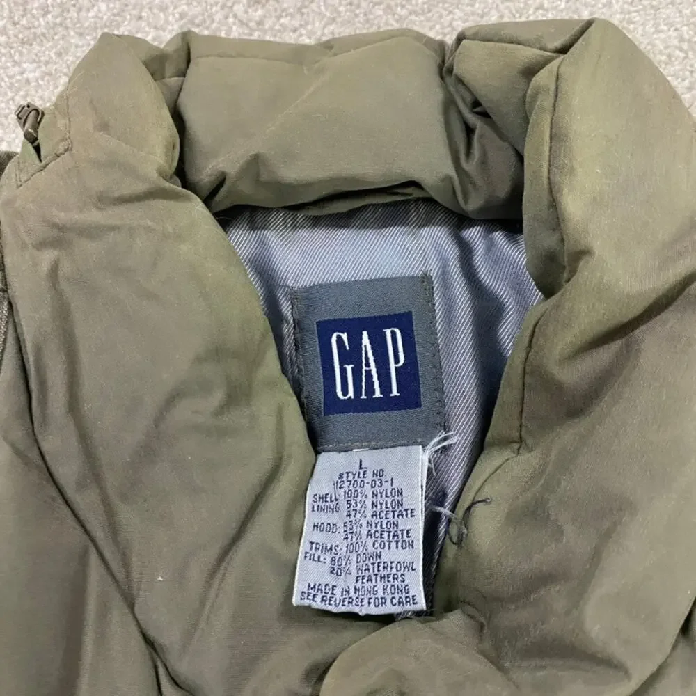 VTG Gap Puffer Vest Mens L Full Zip Gorpcore Down Green Warm 90s Outdoor Ski